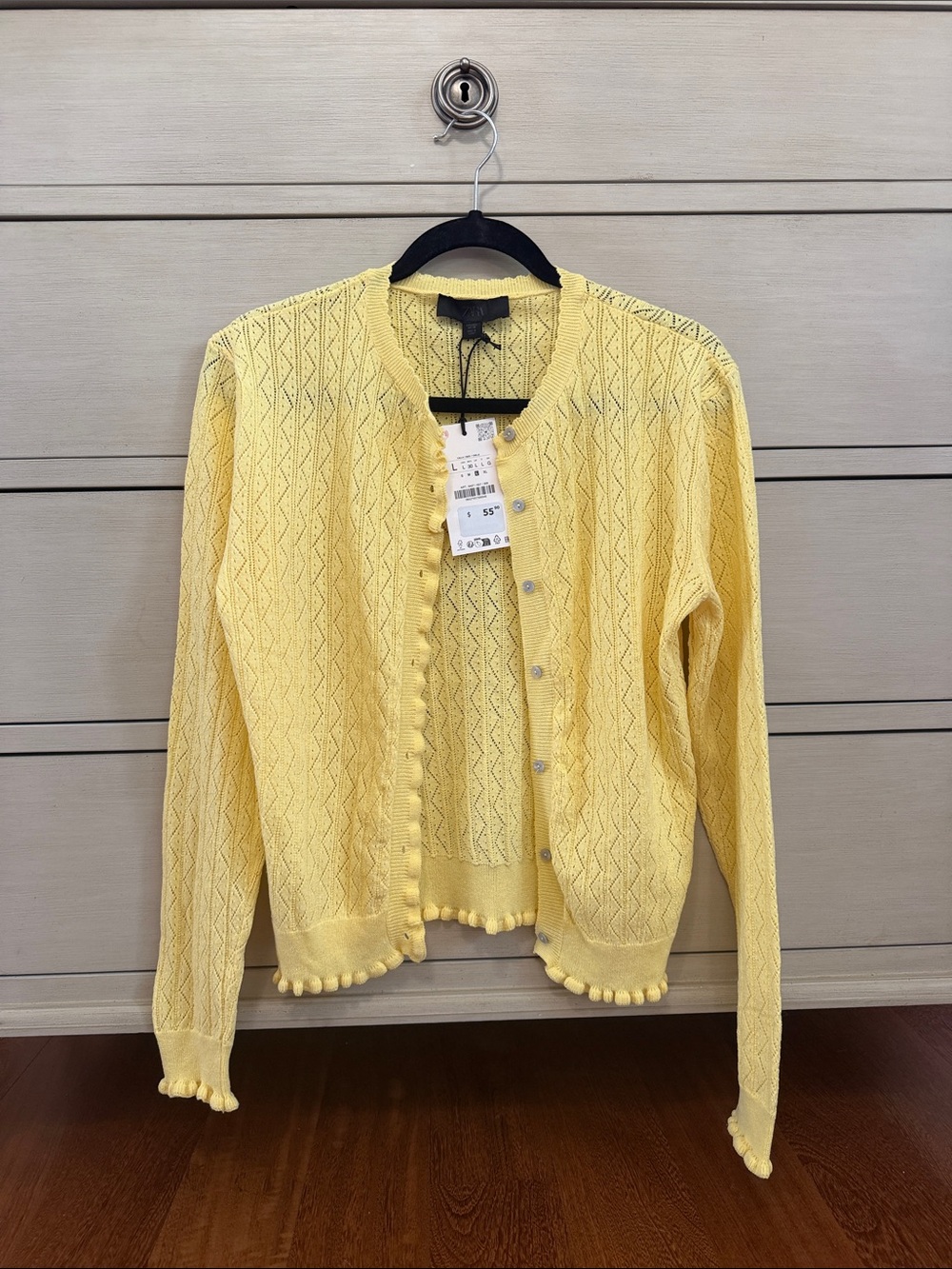Zara Pale Yellow Pom-Trim Knit Cardigan